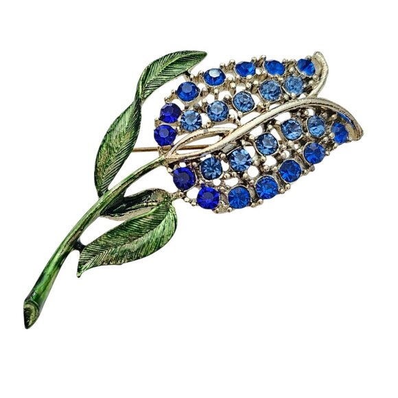 Vintage Blue Rhinestone Tulip Brooch, Mid Century New Old Stock Pin - Picture 8 of 8